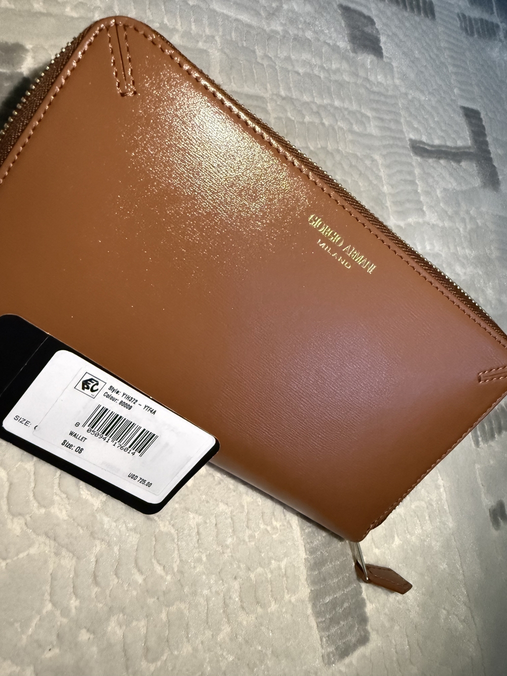 Giorgio Armani Smooth Cognac Zip-Around Wallet